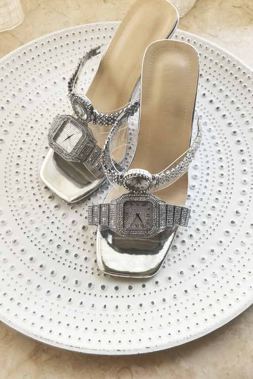 Luxury Watch Square - Sandalias de tacón alto con reloj