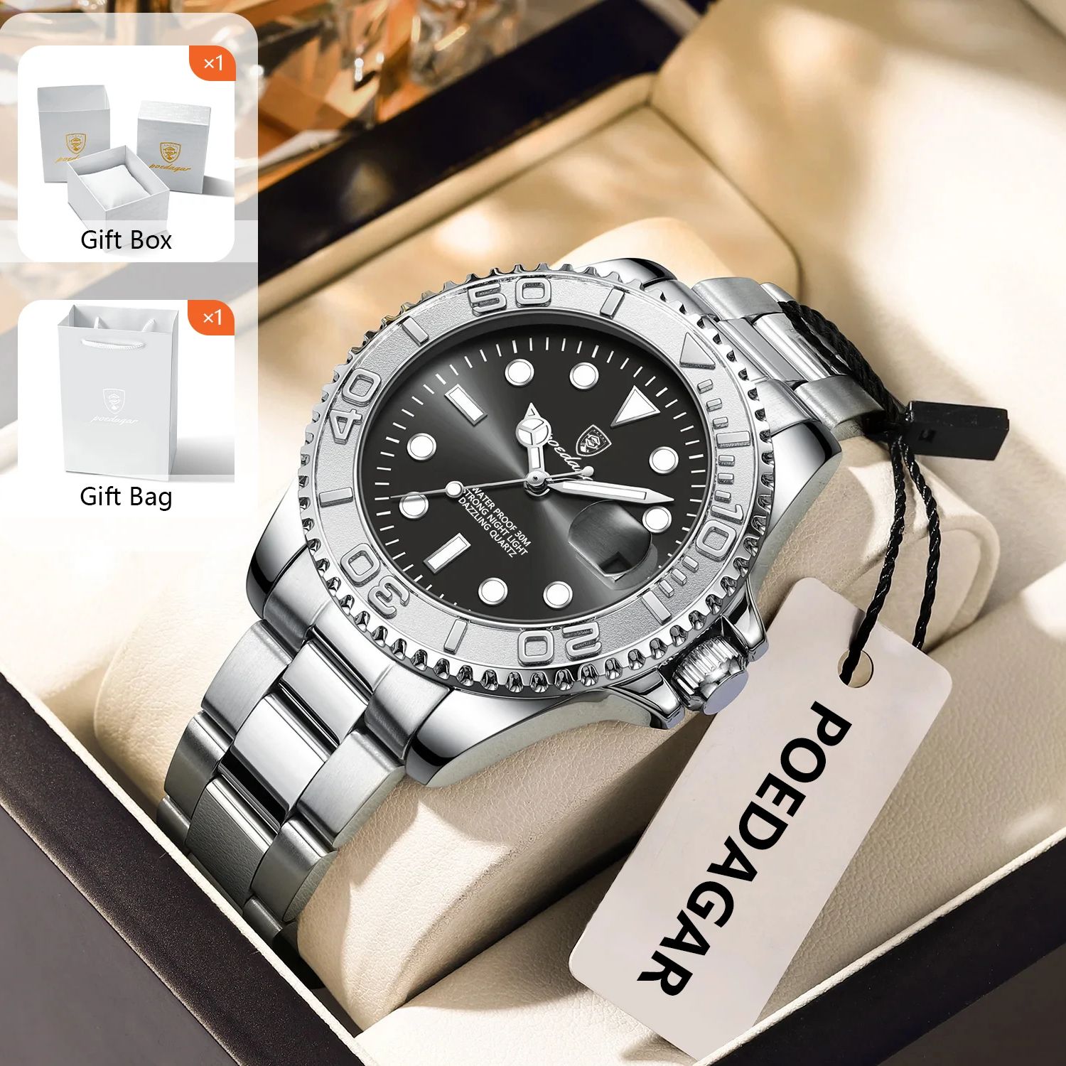 Luxury Watch And Bracelet - POEDAGAR, reloj deportivo a la moda
