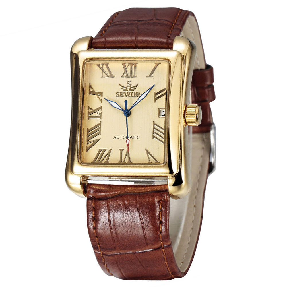 Cartier Watch Santos - SEWOR-relojes mecánicos automáticos rectangulares dorados para